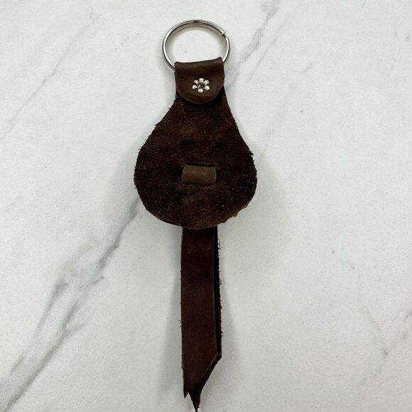 Soft Brown Leather Fringe Western Concho Rock Creek Idaho Boho Keychain Keyring - Picture 2 of 11